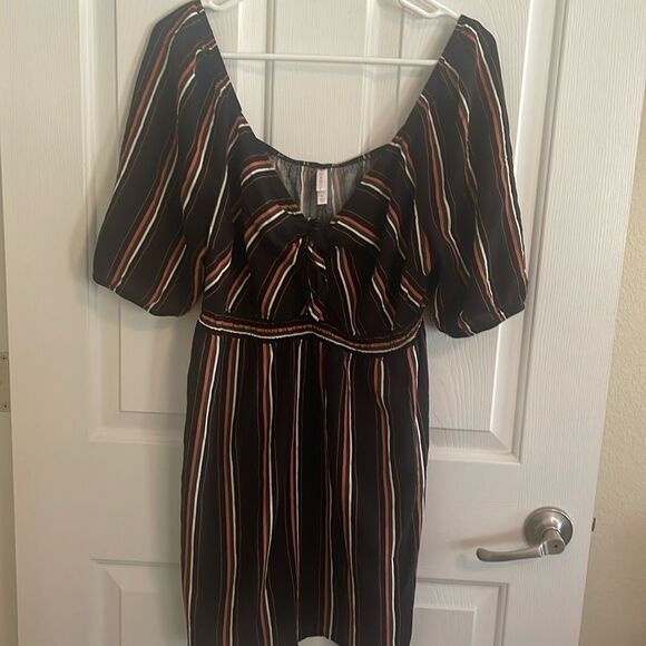 🎁$6 Bundled 🎁Striped Black  Tan Mini Everyday Women's Dress Sz XL Has Stretch - Picture 4 of 7